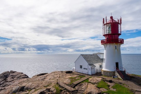 Red-white Lindesnes lighthouse