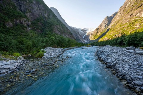 Kjenndalsbreen glacier with glacier river