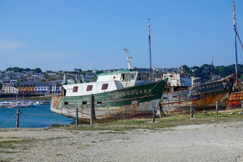 Shipwrecks ship graveyard in the port of Camaret-sur-Mer on the Crozon peninsula