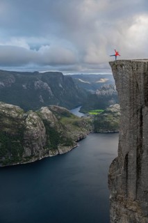 Single person on rock plateau