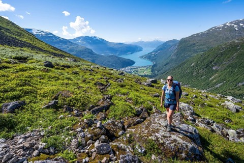 Hiker on the trail to Skala mountain