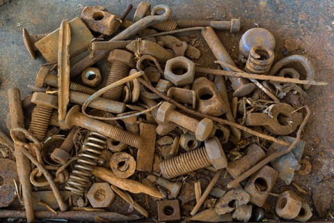 Rusty threaded screws and nuts