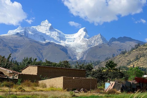Farm at the foot of the mountain Nevado Huandoy