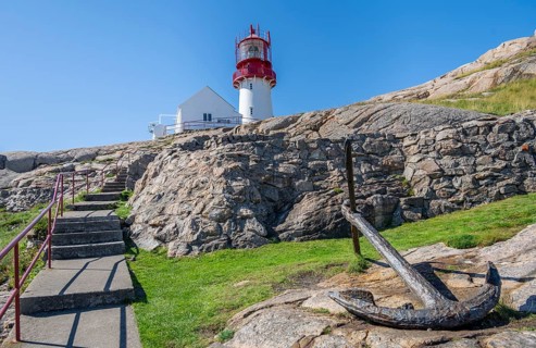Red-white Lindesnes lighthouse