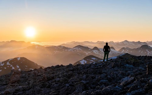 Hiker enjoying the evening mood