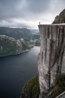 Single person on rock plateau