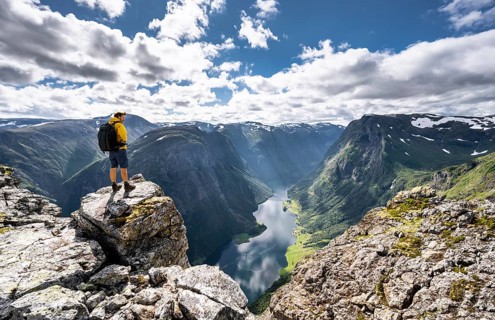 Hiker standing on rocks