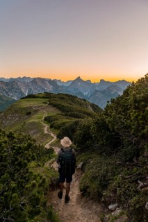 Hiker on hiking trail at Baerenkopf