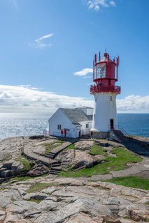 Red-white Lindesnes lighthouse
