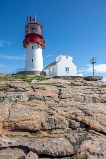 Red-white Lindesnes lighthouse