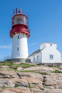 Red-white Lindesnes lighthouse