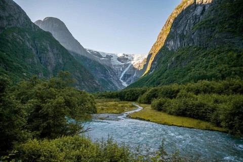 Kjenndalsbreen glacier with glacier river