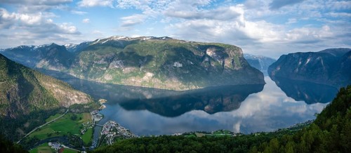 Mountains reflected in the water
