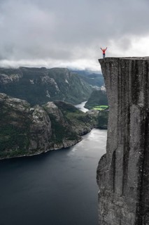Single person on rock plateau