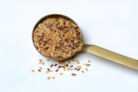 Yellow and brown linseed in trowel