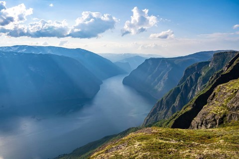 View from the top of the mountain Prest to fjord Aurlandsfjord