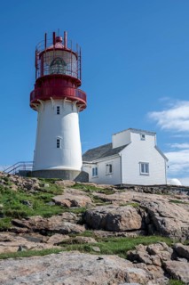 Red-white Lindesnes lighthouse