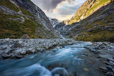 Kjenndalsbreen glacier with glacier river