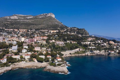 Aerial view of the coast of Cap d'Ail with Cap Rognoso