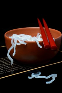 Shirataki noodles made from konjac flour in a bowl with chopsticks