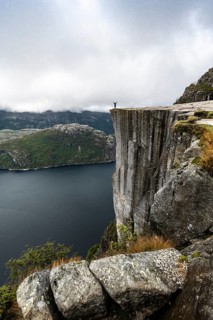 Person standing on steep cliff