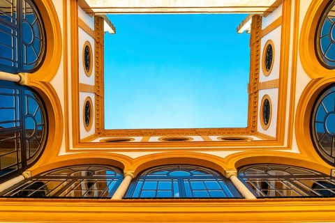Moorish architecture of beautiful castle called Real Alcazar in Seville