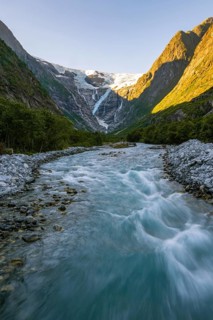Kjenndalsbreen glacier with glacier river