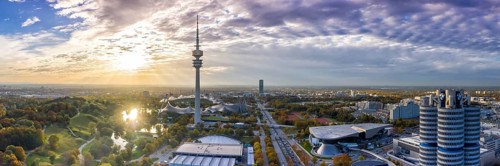 Munich Olympic Park Panorama BMW World Headquarters Skyline Aerial View City Architecture Travel