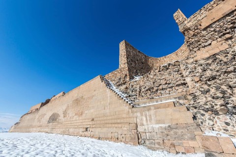 City walls of Ani. Ani is a ruined medieval Armenian town