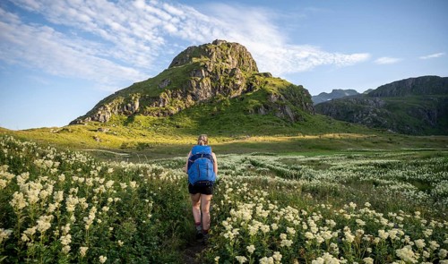 Hiker on the trail to Ryten