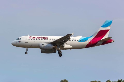 An Airbus A319 aircraft of Eurowings with registration number D-AGWX at Dortmund Airport