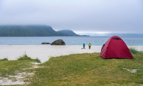 Wild camping at Hauklandstranda