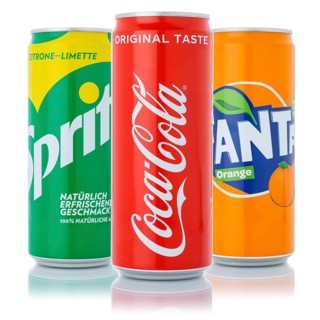 Coca Cola Coca-Cola Fanta Sprite products lemonade soft drink beverage in beverage can cutout against white background