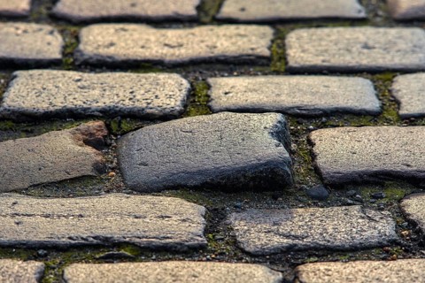 Cobblestone pavement in Speicherstadt Hamburg