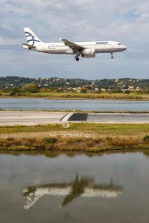 An Airbus A320 aircraft of Aegean with registration number SX-DGB at Corfu Airport