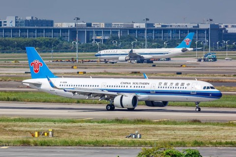 An Airbus A321neo aircraft of China Southern Airlines with registration number B-303W at Guangzhou airport
