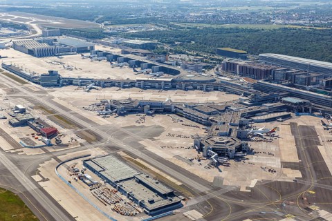 Aerial view Terminal 1 Frankfurt FRA Airport in Frankfurt
