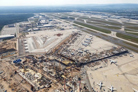 Aerial view of construction site Terminal 3 Frankfurt Airport