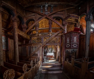 Interior and altar of the Urnes Stave Church