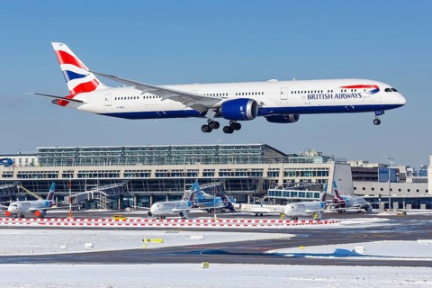 A British Airways Boeing 787-10 Dreamliner aircraft with registration G-ZBLB at Stuttgart Airport
