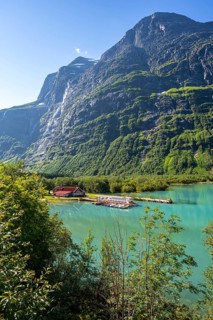 Lake Lovatnet with rest area Kjenndalstova