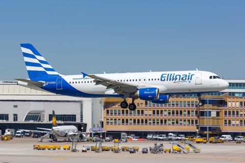 An Airbus A320 of Ellinair with registration number EK32008 at Stuttgart Airport
