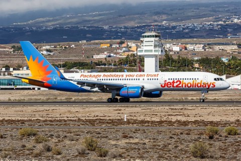 A Jet2 Boeing 757-200 aircraft with registration G-LSAE at Tenerife South Airport