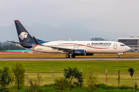 A Boeing 737-800 aircraft of AeroMexico with registration N825AM at Bogota airport