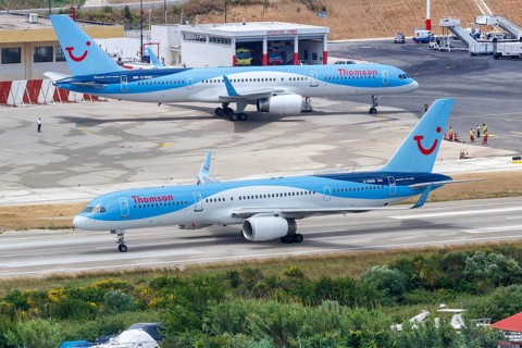 A Boeing 757-200 of Thomson Airways with the registration G-OOBB at Skiathos Airport