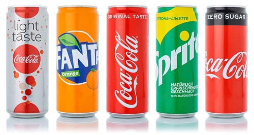 Coca Cola Coca-Cola Fanta Sprite products lemonade soft drink beverage in beverage can cutout against white background