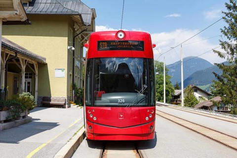 Stubaitalbahn Innsbruck tram Bombardier tramway local traffic stop Fulpmes