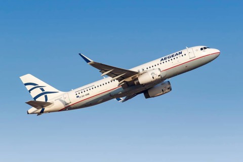 An Airbus A320 aircraft of Aegean Airlines with registration number SX-DNB at Athens Airport