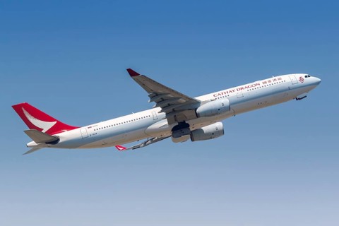A Cathay Dragon Airbus A330-300 aircraft with registration B-HLM at Hong Kong Airport