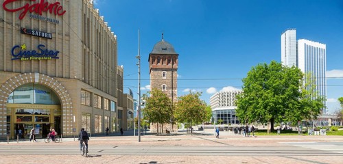 Johannisplatz with gallery Red Tower and Red Tower
